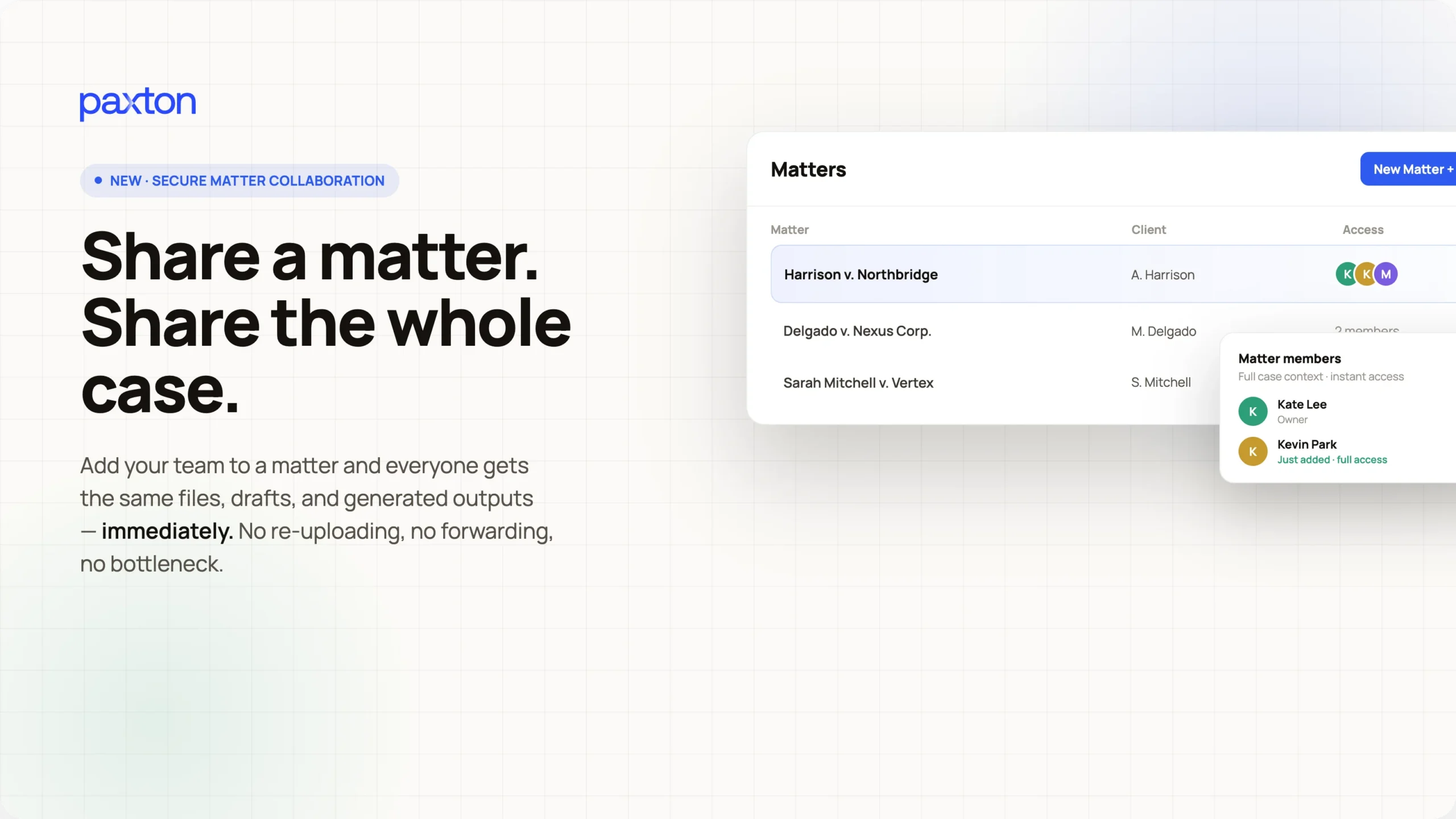 Paxton AI Launches Secure Matter Collaboration, the Most Advanced Way for Litigation Teams to Share Matter Intelligence